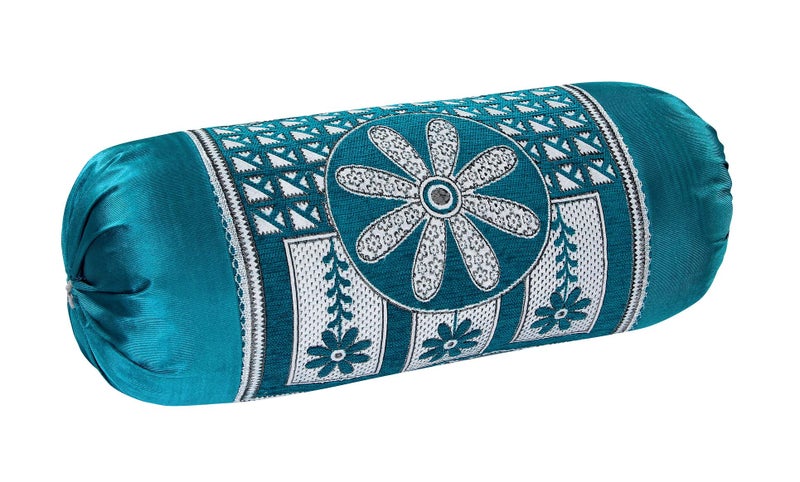 HSR Collection Velvet Chenille Floral Bolster Cover Set - (Sky Blue, 32x16 inches, Standard) - 2 Pieces - Image 2