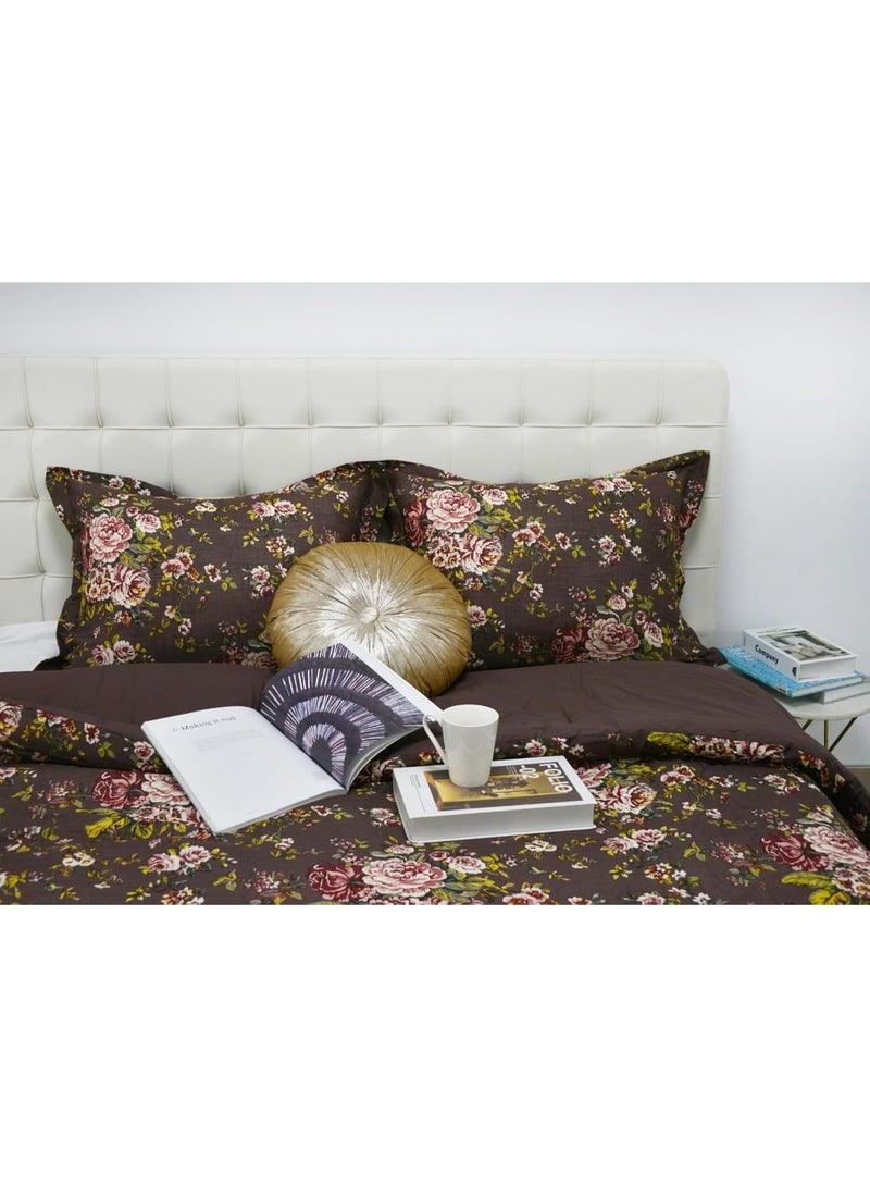 GOLD MANTIS 3-Piece Autumn Floral Comforter Set – 100% Cotton Bedding with Garment Washed Finish, Warm & Fluffy, Queen/King Size with Pillow Shams – Brown Floral Printed Comforter (Queen) - Image 1