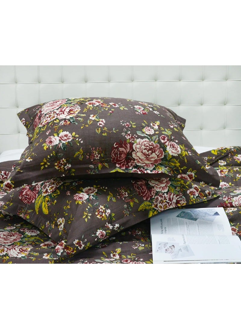 GOLD MANTIS 3-Piece Autumn Floral Comforter Set – 100% Cotton Bedding with Garment Washed Finish, Warm & Fluffy, Queen/King Size with Pillow Shams – Brown Floral Printed Comforter (Queen) - Image 4