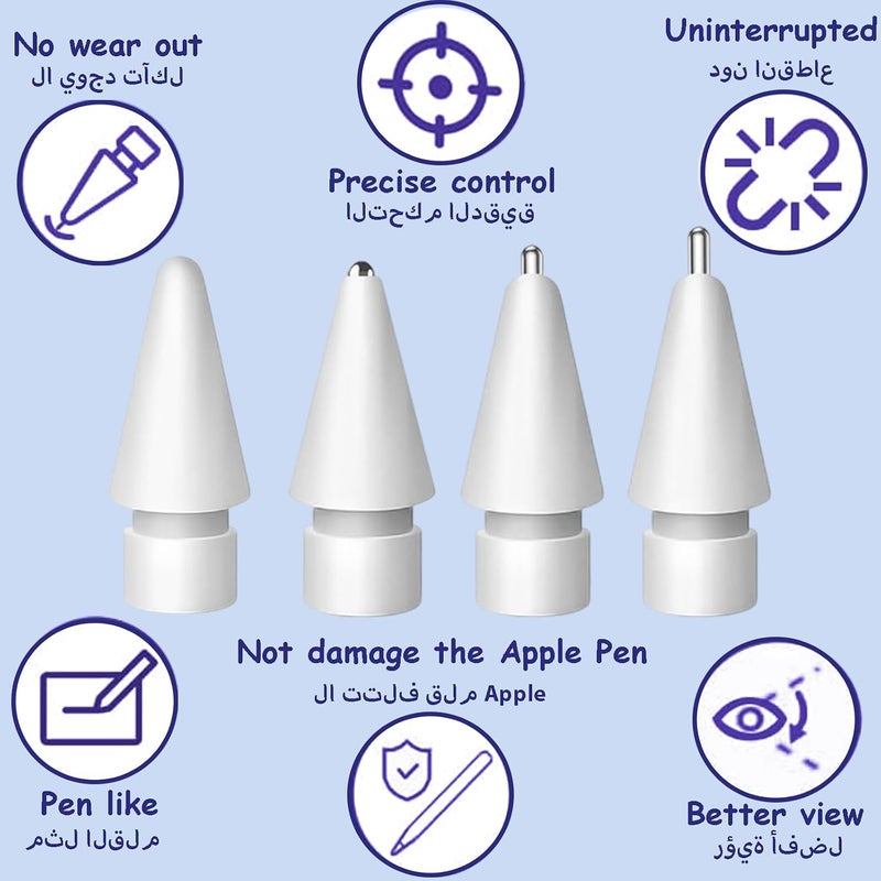 AoMige أطراف استبدال مطورة ��قلم آبل – سنون معدنية دقيقة ومختلطة، متوافقة مع Apple Pencil Pro وUSB-C والجيل الثاني والجيل الأول (عبوة من 5 قطع) - Image 4