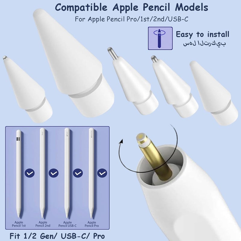 AoMige أطراف استبدال مطورة ��قلم آبل – سنون معدنية دقيقة ومختلطة، متوافقة مع Apple Pencil Pro وUSB-C والجيل الثاني والجيل الأول (عبوة من 5 قطع) - Image 2
