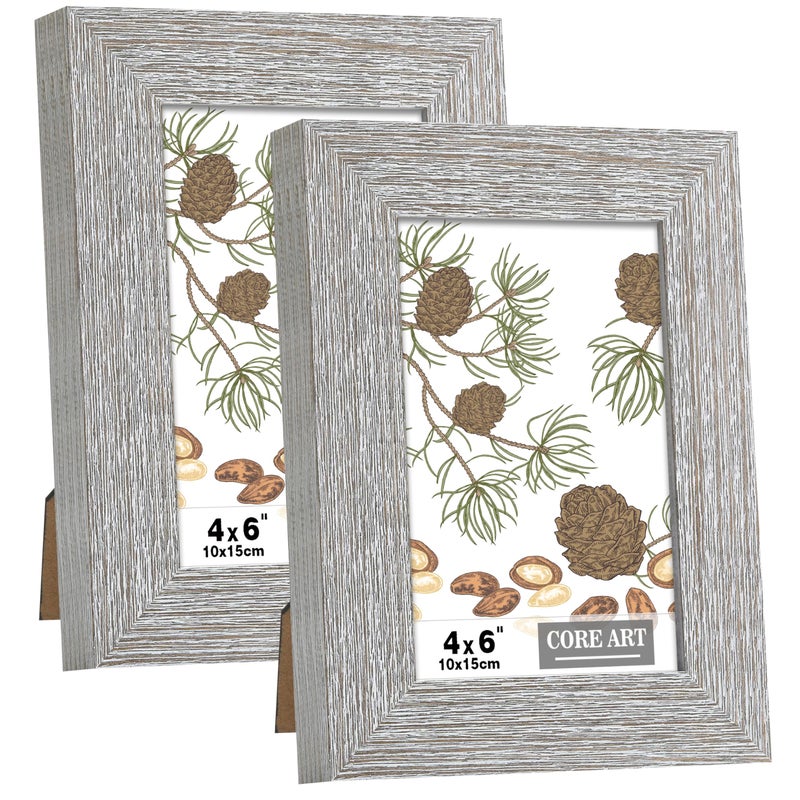 CORE ART4x6 Picture Frame Handmade Wood Rustic Gray Grey Photo Frame Set of 2 High Definition Semitempered Glass Wall or Tabletop Display