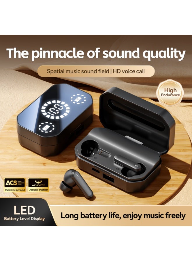 مُوطْمُوك  M154 2026 Wireless Bluetooth Headphones, Bluetooth 6.0 Earbuds with Dynamic Large Digital Display, 0-Latency Gaming Mode, AI Call Noise Reduction & Spatial Audio – Lightweight Touch Control Earbuds for Sports, Work, and Daily Use (black) - Image 5