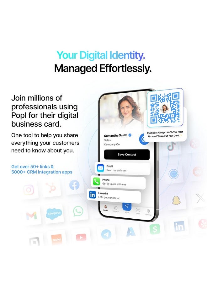 Popl - Phonecard™ Thin - Digital Business Card For Back Of Phone - Tap To Share Nfc & Qr Code - Iphone & Android (Black) - Image 1