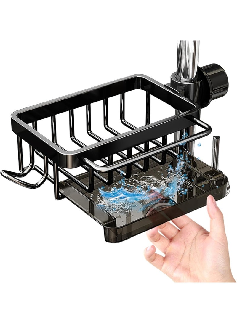 Relex Kitchen Sink Caddy Organizer, Faucet Holder with Drain Tray, Faucet Hanging Drain Rack for Sink Organizer (Black) - Image 1