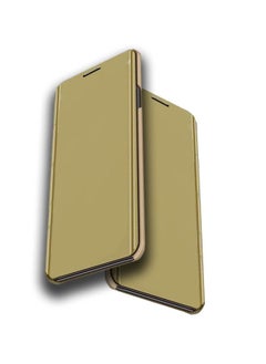 Case for Samsung Galaxy S7 Edge Case Luxury Clear View Plating Mirror Case Anti-drop Built-in Flip Cover Folding Bracket PC+PU 360 Degrees Full Body Protective Leather Cover（Gold）