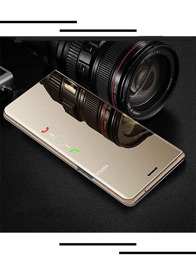 Generic - Case for Samsung Galaxy S7 Edge Case Luxury Clear View Plating Mirror Case Anti-drop Built-in Flip Cover Folding Bracket PC+PU 360 Degrees Full Body Protective Leather Cover（Gold） - Image 1