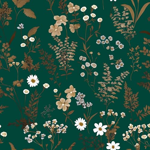 Laatse Dark Floral Wallpaper Peel and Stick 175in x393in Vintage Green Gold Leaf Wallpaper Vinyl Waterproof SelfAdhesive Boho Botanical Wall Paper Mural for Cabinet Bookcase Bedroom Decor - Image 1