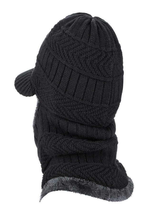 AYPOW Winter Knit Balaclava Beanie Hat with Flexible Neck Warmer, Unisex Windproof Warm Ski Face Mask for Outdoor Sports, Black, One Size - Image 2