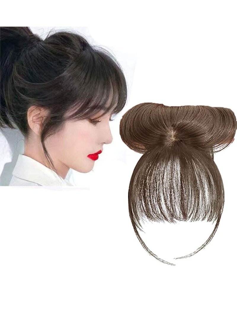 Estelle 3D Large Hair Bangs Clip 100 Natural Human Faux Bangs Clip on Bangs for Daily Wear Lightly Curved Light Brown - Image 1