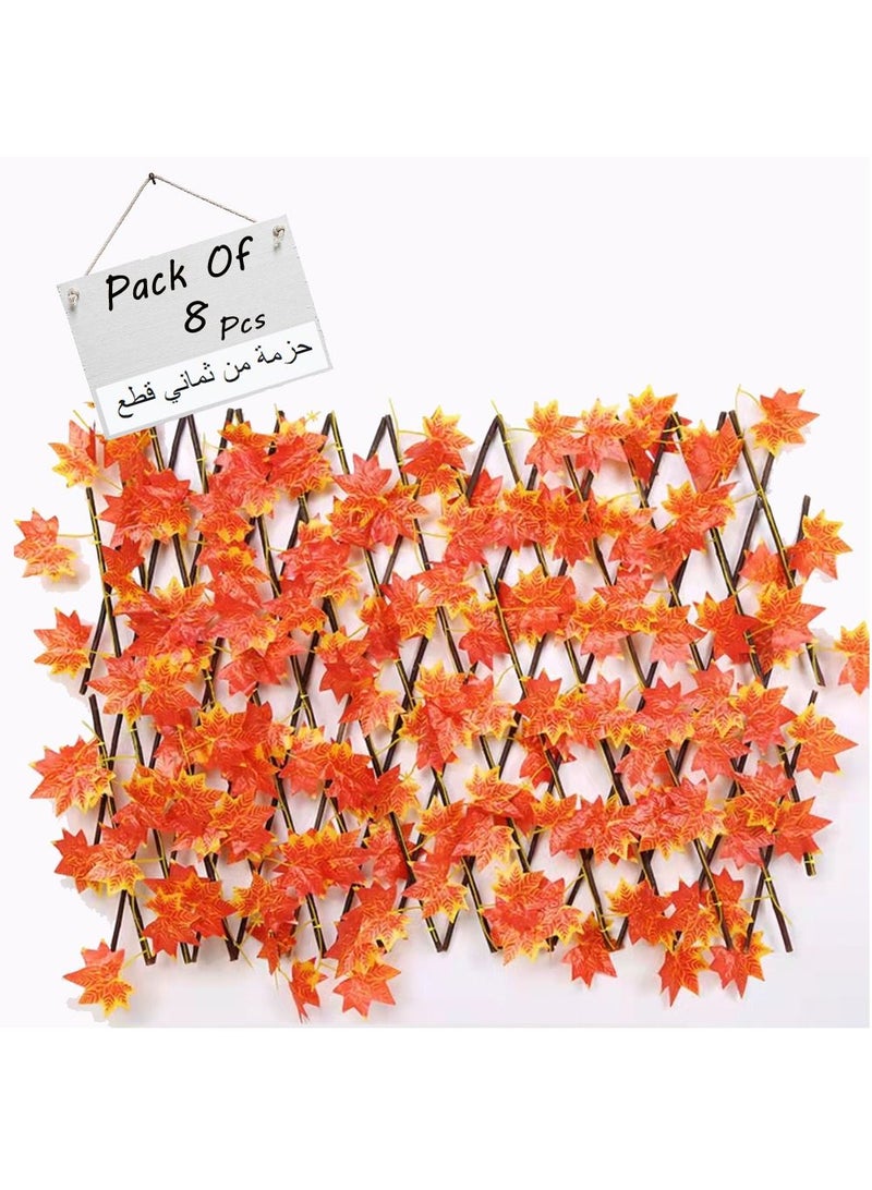 FFD Bamboo Wooden Fence with Artificial Plants Orange Maple Leaves Expandable Wicker for Home Garden Decoration 8pcs - Image 1