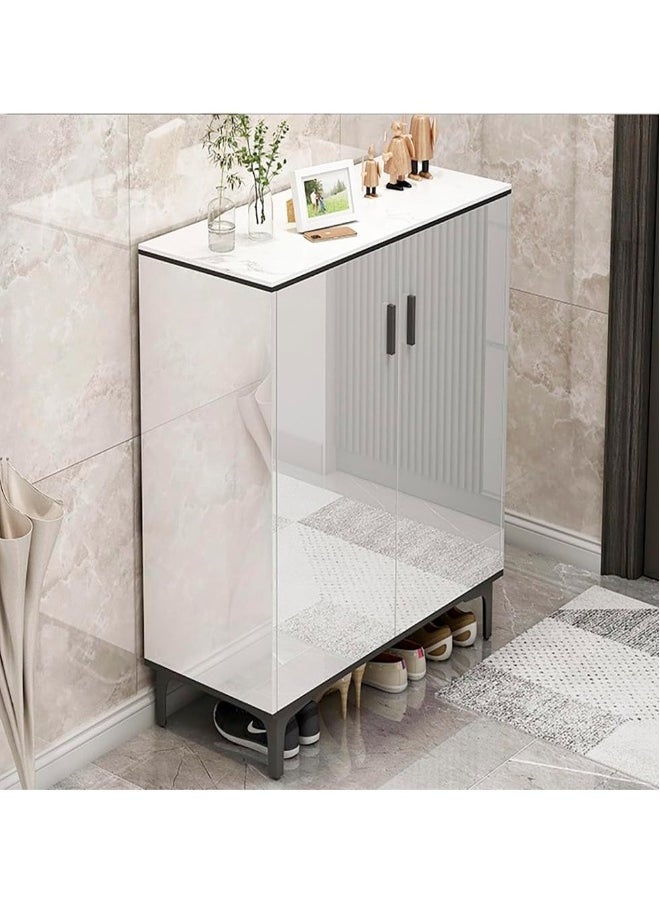 JOMILA Large Mirrored Entryway Shoe Storage Cabinet, Shoe Rack for Living Room, Dining Room, Bedroom, Hallway, Large-Capacity White  - Image 1
