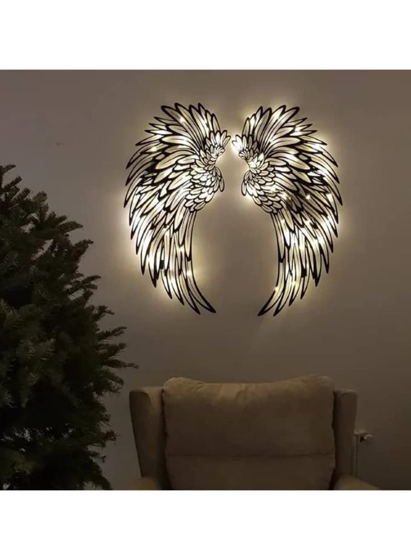 SOLARAE LED Angel Wing Metal Wall Art, Wrought Iron Wings Wall Sculpture, DIY Metal Wall Art Hanging Decor, Angel Wing Neon Lights Signs, for Bar, Wedding, Party, Christmas,13.8‚Äùx13.8‚Äù - Image 1