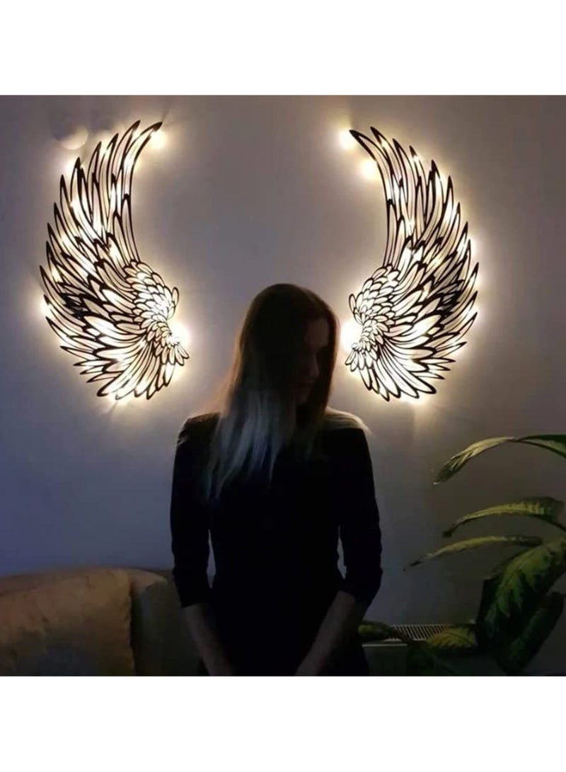 SOLARAE LED Angel Wing Metal Wall Art, Wrought Iron Wings Wall Sculpture, DIY Metal Wall Art Hanging Decor, Angel Wing Neon Lights Signs, for Bar, Wedding, Party, Christmas,13.8‚Äùx13.8‚Äù - Image 4