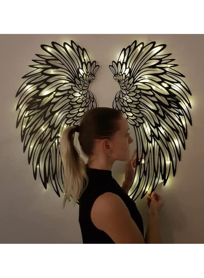 SOLARAE LED Angel Wing Metal Wall Art, Wrought Iron Wings Wall Sculpture, DIY Metal Wall Art Hanging Decor, Angel Wing Neon Lights Signs, for Bar, Wedding, Party, Christmas,13.8‚Äùx13.8‚Äù - Image 3
