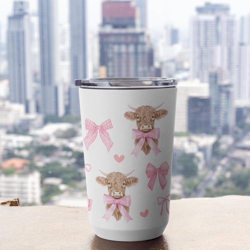 AFRITEE UV DTF Cup Wrap - 10 Sheets Pink Coquettte Bows UV DTF Cup Wraps for 16 oz Glass Water Bottle, Cute Highland Cow Cowgirl Cold Transfer Stickers DIY Tumbler Journal Decoration for Women - Image 2