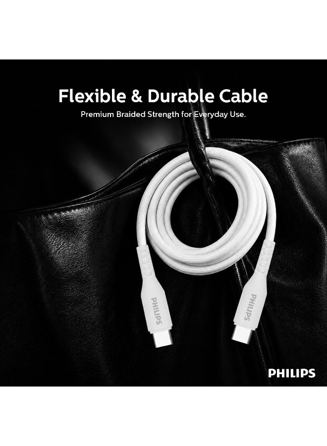 Philips 1.2m Braided USB-C to USB-C High-Speed Charging & Data Sync Cable, 480Mbps Durable Type-C Cord - White white - Image 4