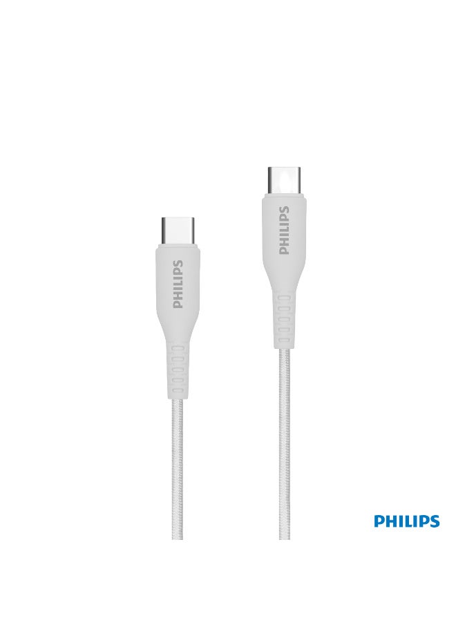 Philips 1.2m Braided USB-C to USB-C High-Speed Charging & Data Sync Cable, 480Mbps Durable Type-C Cord - White white - Image 1