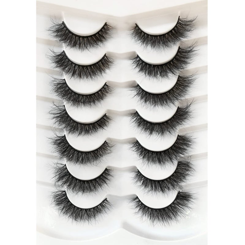 Pooplunch False Eyelashes Cat Eye Wispy Fairy Lashes Fluffy Natural Short Faux Mink Fake Eyelash 7 Pairs Pack - Image 1