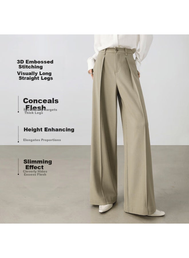 Sentubila High Waist Wide Leg Pants Women New Spring Loose Slim Casual Trousers Elegant Versatile Workwear Long Pants Khaki Green M - Image 1
