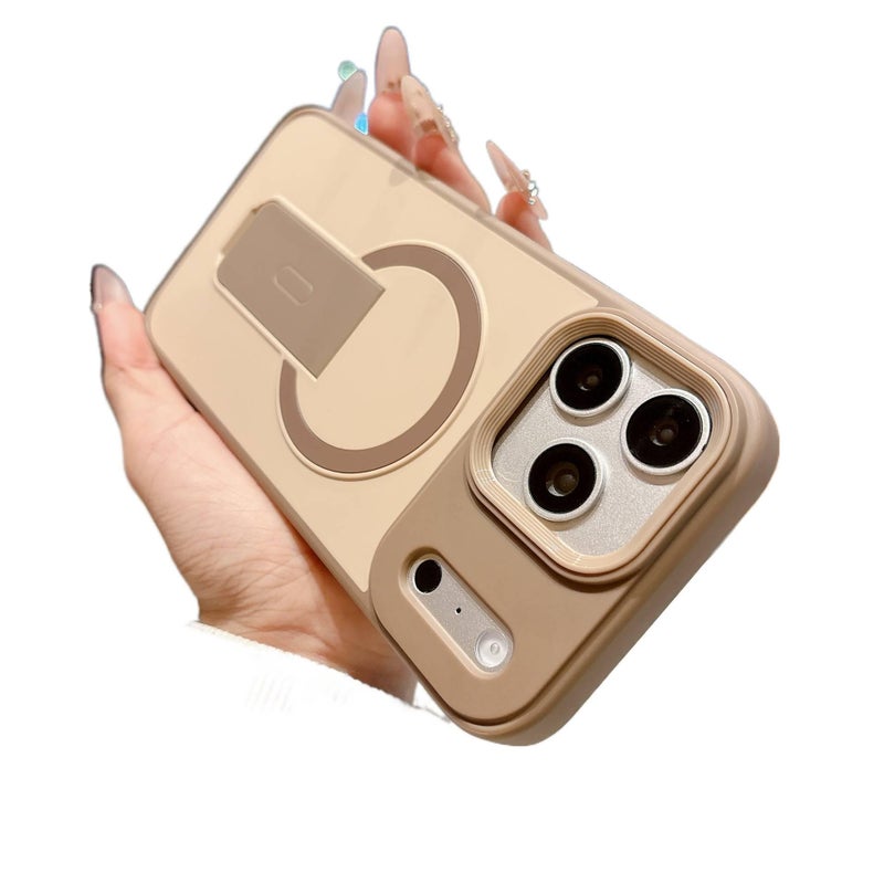 غطاء MagSafe بسيليكون لـ iPhone 15 / 15 Plus / 15 Pro / 15 Pro Max مع حامل قائم ومغناطيس قوي مع مقاوم للصدمات مع تغطية كاملة مع حماية من السقوط باللون Desert Gold مغناطيسي بوظيفة. - Image 1