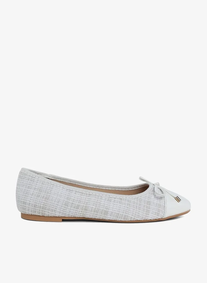 Plaid Tweed Faux Leather Ballet Flats in White