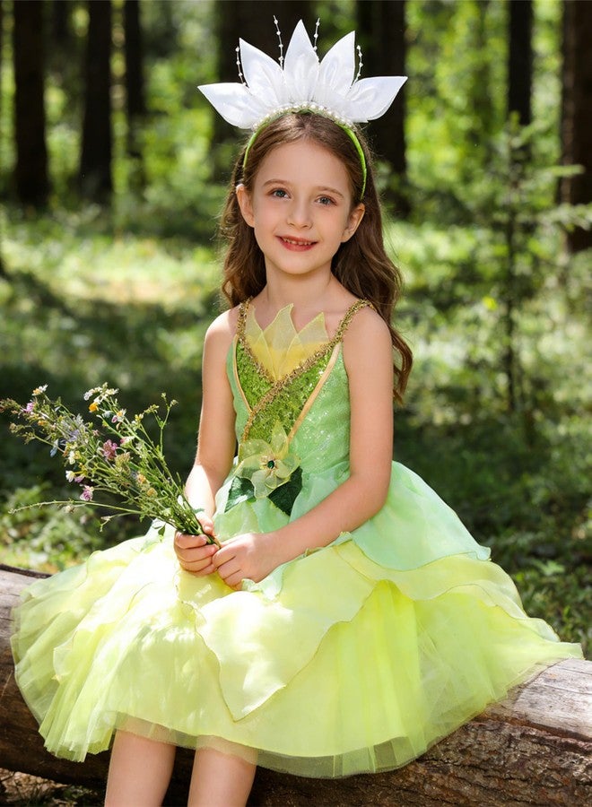 Axaxa Princess Tiana Costume for Girls Tiana Dress Princess and the Frog Costume with Accessories - Image 4