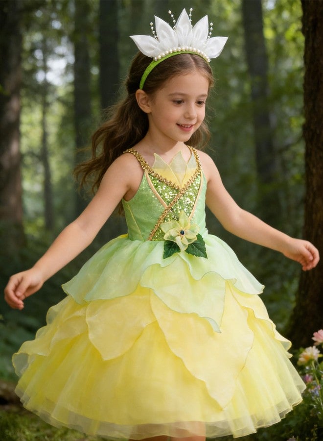 Axaxa Princess Tiana Costume for Girls Tiana Dress Princess and the Frog Costume with Accessories - Image 3