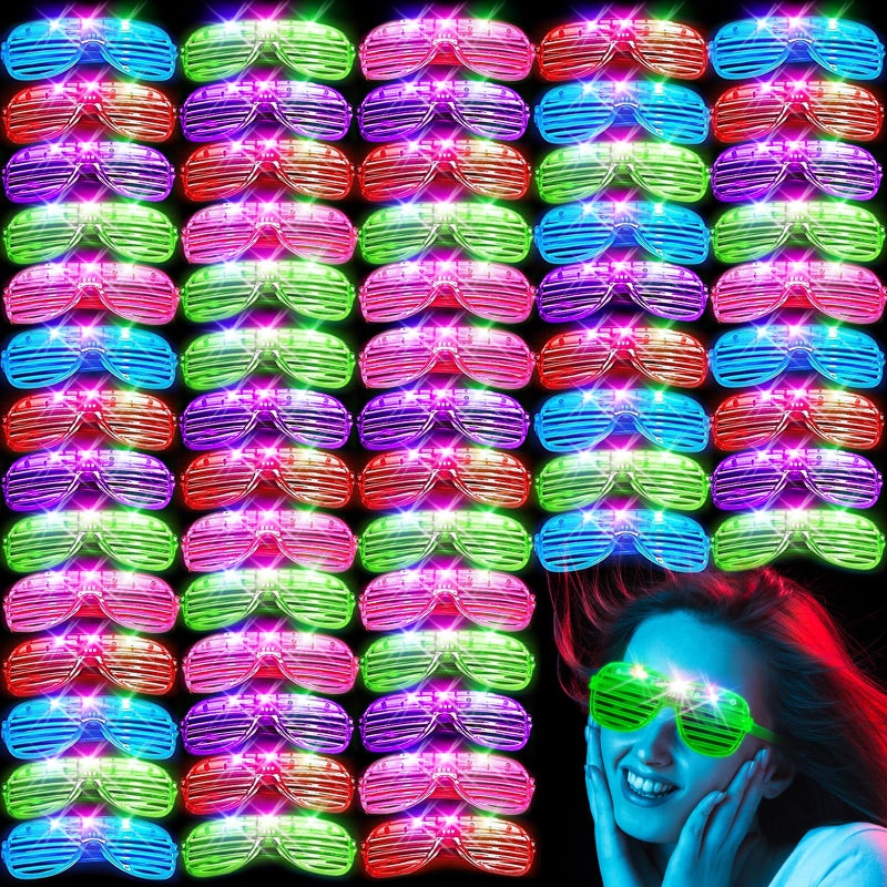 SHQDD 64Pack LED Glasses 5 Colors Light Up GlassesGlow In The Dark Party Supplies Shutter Shades Glow Sticks Glasses Neon Sunglasses Accessories for Kids Adults New Years Eve - Image 2