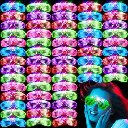 SHQDD 64Pack LED Glasses 5 Colors Light Up GlassesGlow In The Dark Party Supplies Shutter Shades Glow Sticks Glasses Neon Sunglasses Accessories for Kids Adults New Years Eve - Image 1