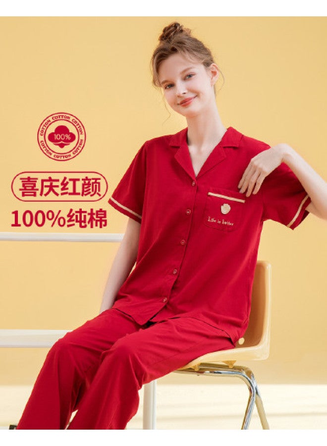 Fenton women's Pajama Set - 100% Pure Cotton Short Sleeve & Long Pants For Spring/autumn Homewear - Image 1