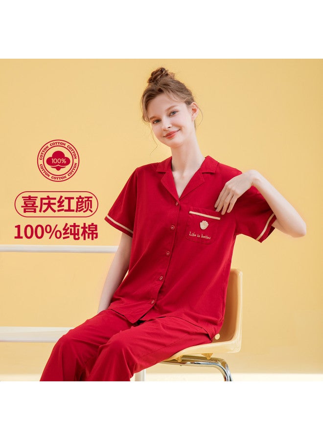 Fenton women's Pajama Set - 100% Pure Cotton Short Sleeve & Long Pants For Spring/autumn Homewear - Image 2