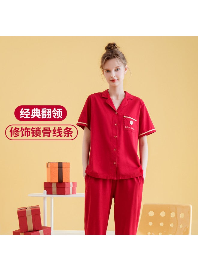 Fenton women's Pajama Set - 100% Pure Cotton Short Sleeve & Long Pants For Spring/autumn Homewear - Image 3