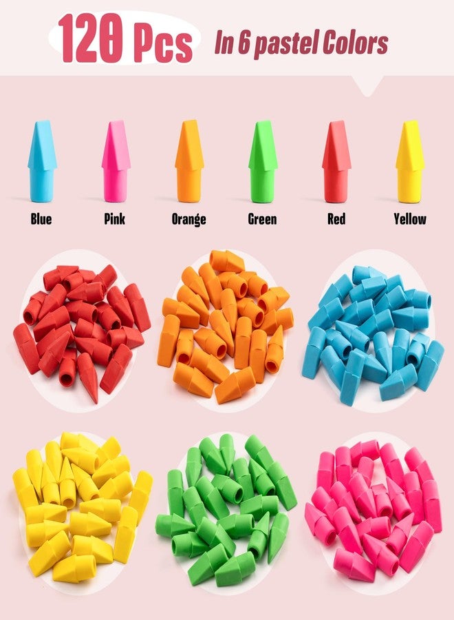CINDALOG 120 Pack Pencil Top Eraser, 6 Colors Wedge-Shaped Cap Erasers for Classroom Supplies, Teacher Must Haves, Fits Standard Pencils for School and Office Use - Image 3