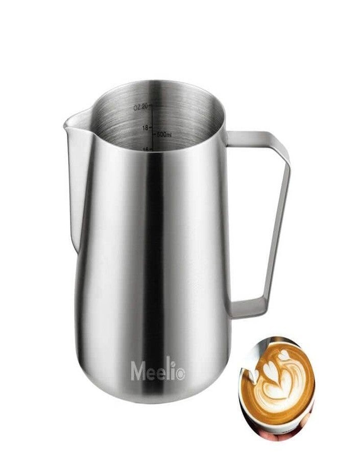 Meelio إبريق ميليو من الفولاذ المقاوم للصدأ لرغوة الحليب سعة 20 أونصة، كوب رغوة حليب الإسبريسو سعة 600 مل، إبريق تبخير الحليب مع مقياس قياس، إبريق فن اللاتيه - Image 2