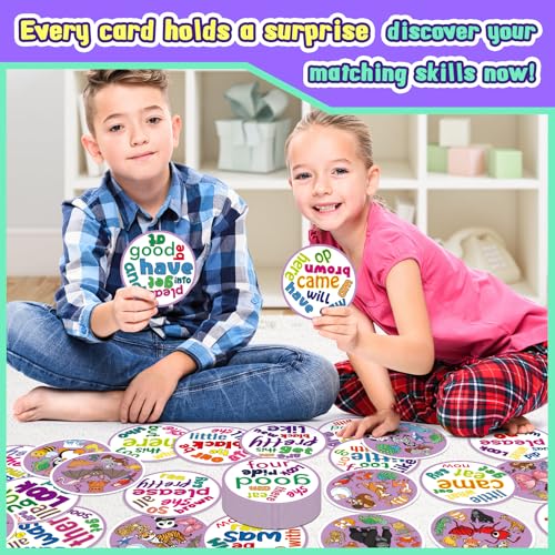 Edulok Memory Card Game Kids Sight Word Piles Card Games Animal Table Match Game for Toddlers Indoor Recess Family Games Preschool Classroom Reading Games Homeschool Supplies - Image 5