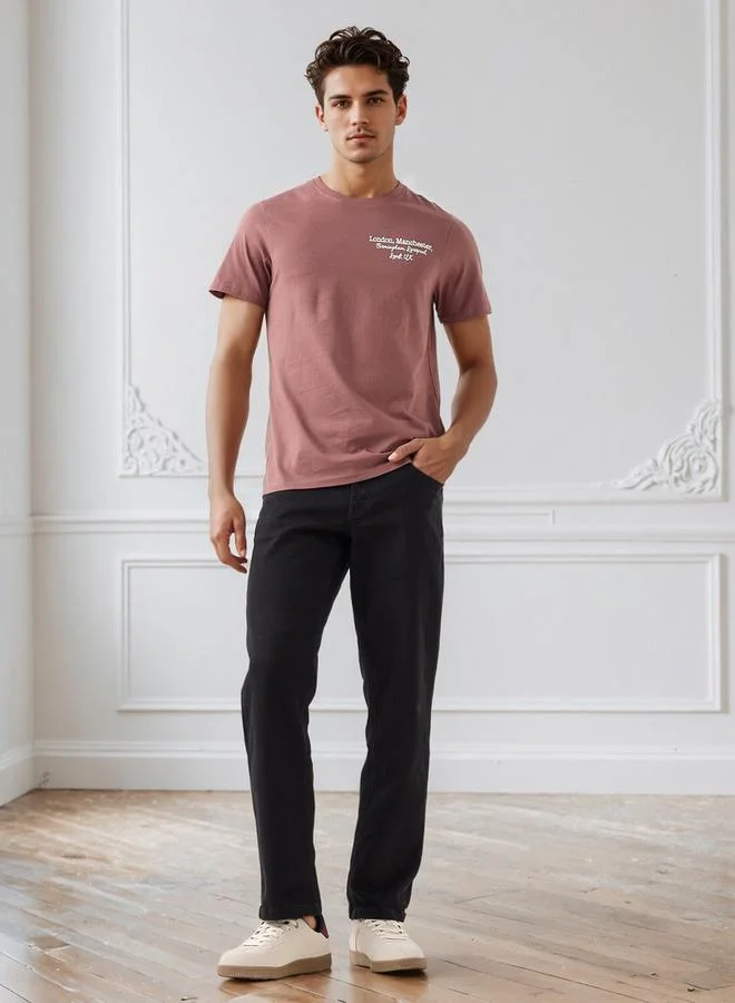 Splash FAV Men's Slim Fit Crew Neck Short Sleeve Typographic Print T-shirt