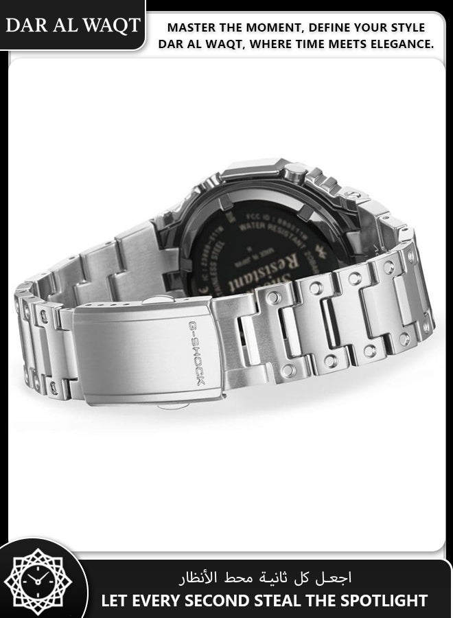 كاسيو ساعة كاسيو جي شوك GM-B2100AD-2A معدنية بالكامل - وجه أزرق لامع بطلاء تبخيري، إطار وسوار من الفولاذ المقاوم للصدأ، مقاومة الصدمات، مقاومة للماء 200 متر، ظهر علبة براغي، حماية ثلاثية من جي شوك - Image 3