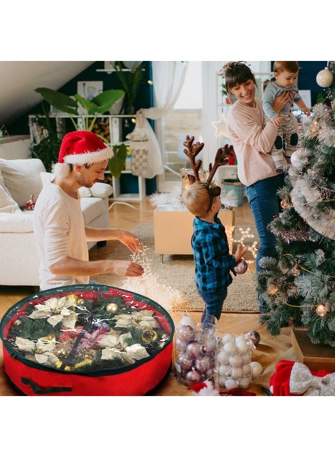 Primode Xmas Wreath Storage Bag 36" | Garland Wreaths Container With Clear Window For Easy Holiday Storage | Durable 600D Oxford Material (Red) - Image 2