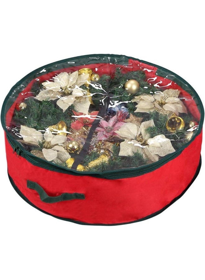Primode Xmas Wreath Storage Bag 36" | Garland Wreaths Container With Clear Window For Easy Holiday Storage | Durable 600D Oxford Material (Red) - Image 1