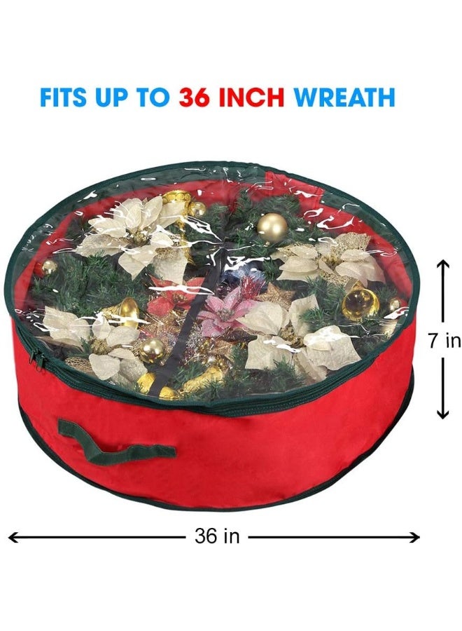 Primode Xmas Wreath Storage Bag 36" | Garland Wreaths Container With Clear Window For Easy Holiday Storage | Durable 600D Oxford Material (Red) - Image 5