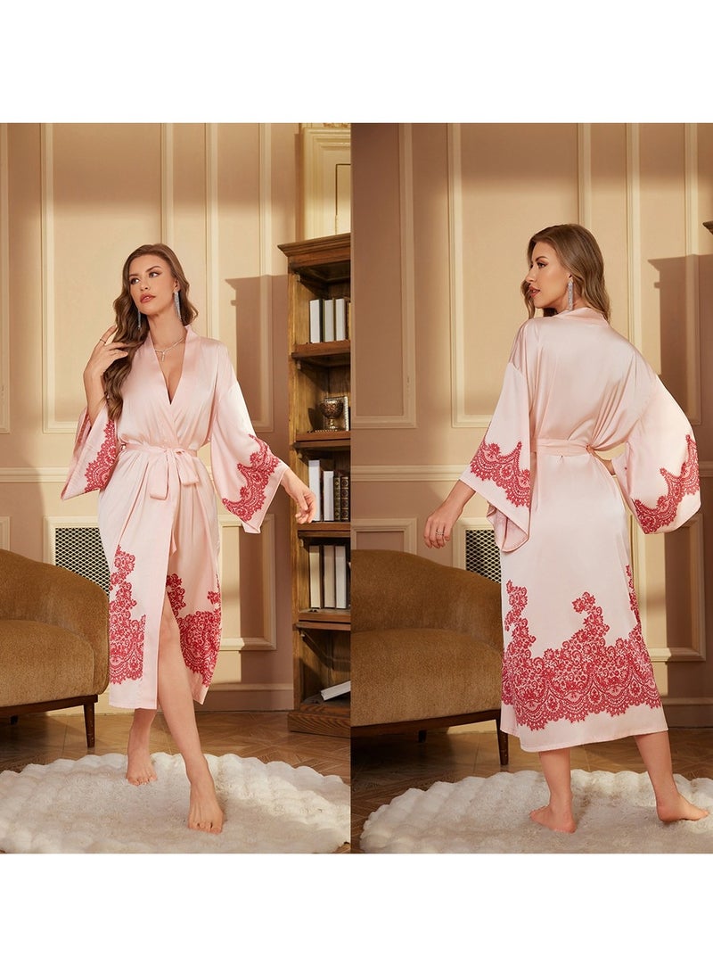 Tie Up Long Sleeved Sleeping Bathrobe Can Be Used As A Wedding Morning Gown Or Home Outfit 