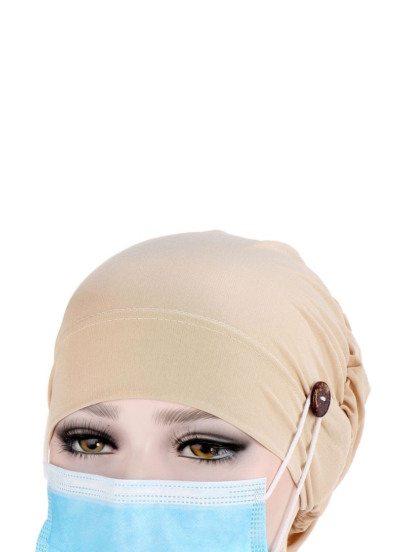 Loquat Solid Button Pullover Cap Beige  - Image 2