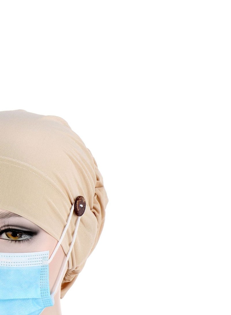 Loquat Solid Button Pullover Cap Beige  - Image 3