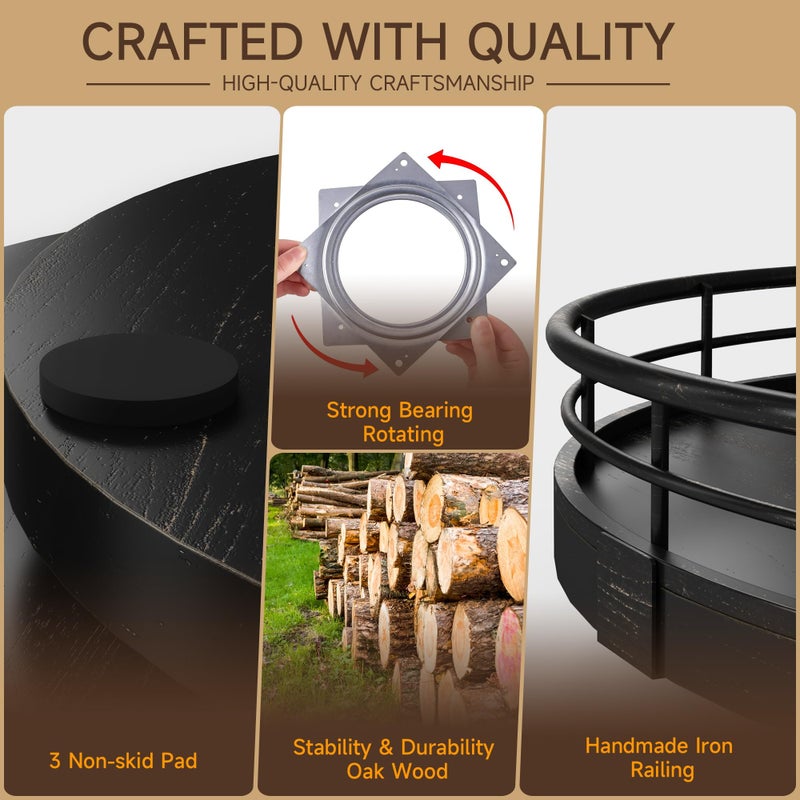 AMH 9" Oak Bathroom Vanity Tray Turntable for Perfume Candle, Round Wooden Decorative Tray for Kitchen Sink Countertop Organizer, Bathroom Counter Organizer for Skincare Makeup, Farmhouse Black Gold - Image 4