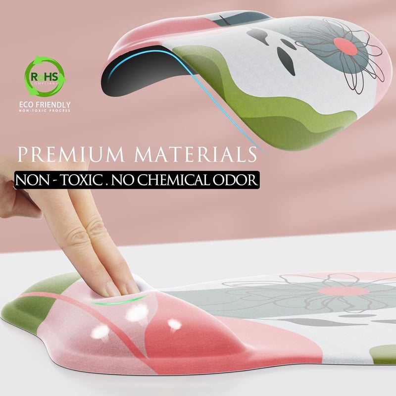 MROCO Ergonomic Mouse Pad with Gel Wrist Rest, Comfortable Mousepad with Smooth Wrist Support Surface and Non-Slip PU Base for Pain Relief, Computer, Laptop, Office & Home, 9.4 x 8.1 in, Pastel Petals - Image 3
