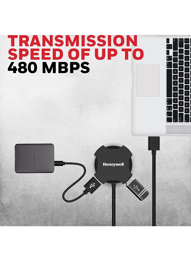 Honeywell 4In1 Ultra Slim Usb Hub 2.0 1.2Mtr Cable With A Transfer Speed Of 480Mbps Universally Compatible With All Usb Pc Speaker Laptop Hard Drive Keyboard Printer Pen Drive Black Black - Image 5
