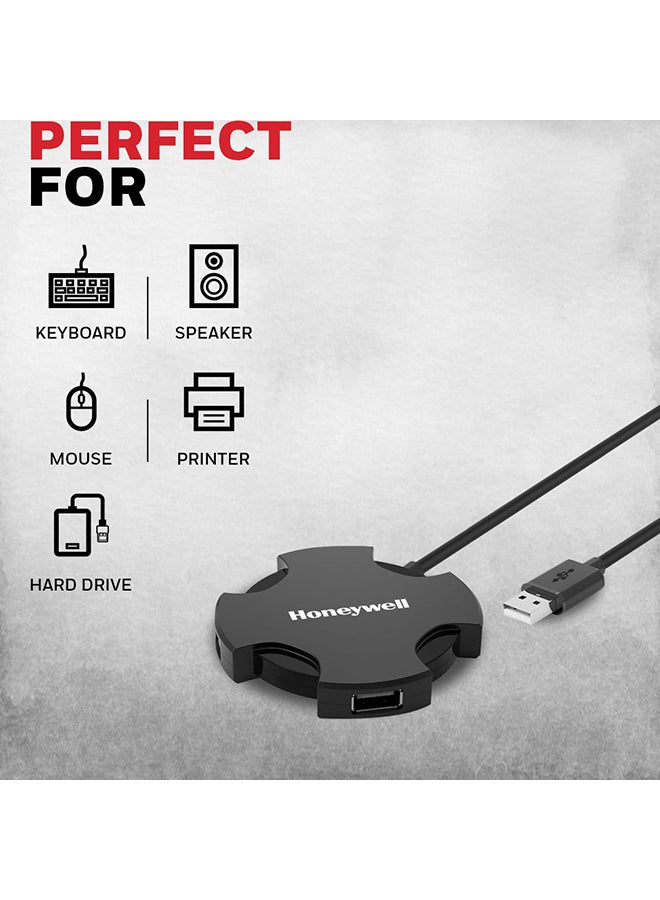 Honeywell 4In1 Ultra Slim Usb Hub 2.0 1.2Mtr Cable With A Transfer Speed Of 480Mbps Universally Compatible With All Usb Pc Speaker Laptop Hard Drive Keyboard Printer Pen Drive Black Black - Image 4
