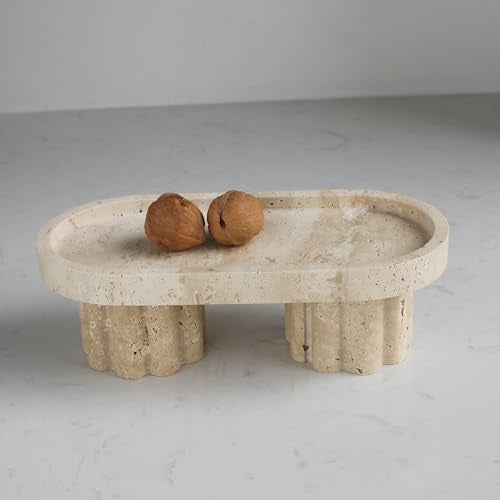 Natust Natural Travertine Marble Oval Tray with 2 Legs, 10" Vanity Decorative Tray for Countertop Organizer, Catchall Tray for Perfume, Candles, Jewelry Dishv - Image 1