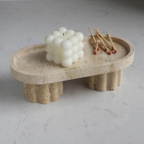 Natust Natural Travertine Marble Oval Tray with 2 Legs, 10" Vanity Decorative Tray for Countertop Organizer, Catchall Tray for Perfume, Candles, Jewelry Dishv - Image 2